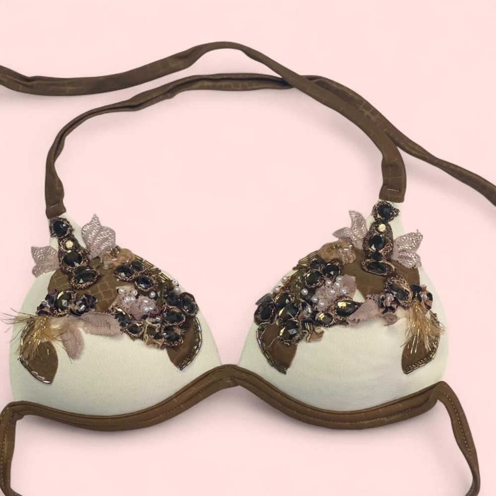 Cute vintage STYLE VIBE beaded bikini top with adjustable straps bikin